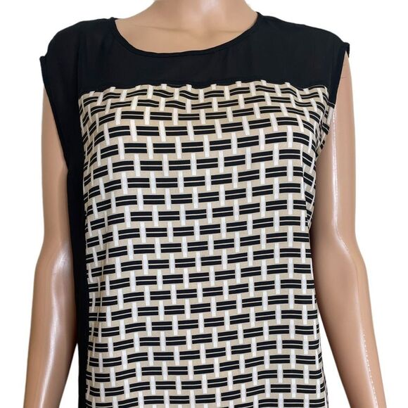 Vince Camuto black & cream patterned semi sheer SZ M - Picture 4 of 9